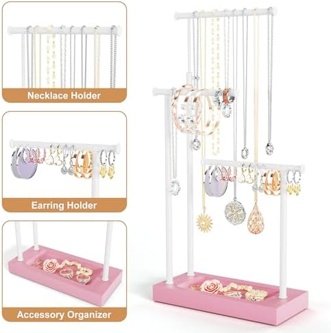 SRIWATANA Pink & White Extra Tall Necklace Holder, Jewelry Display Stand - Image 6