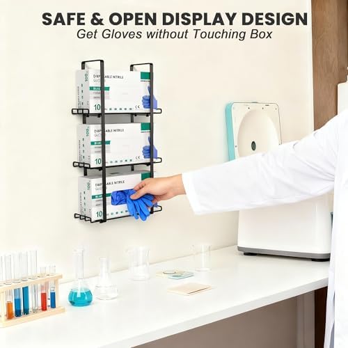 Glove Holder Dispenser for Wall Mount Metal Disposable Latex Glove Box Holder for Home Office, Lab and Garage, Tissue Wire Rack Wall-Mounted for Kitchen Organizer Decor, Blak - Image 2
