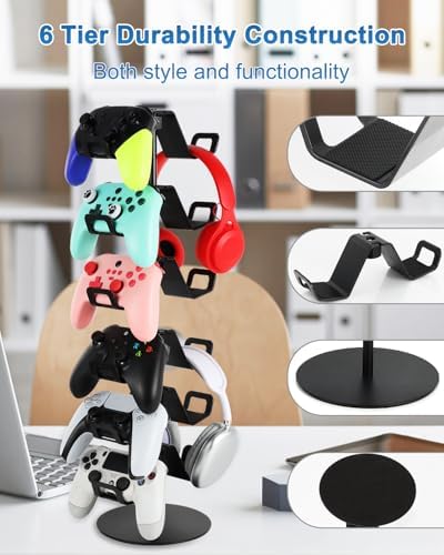Gamer Gift,6-Tier Controller Headphone Stand Desktop,Ideal Gift for Game Lover - Universal Organizer for Controllers and Gaming Headsets,Unique Present - Image 2