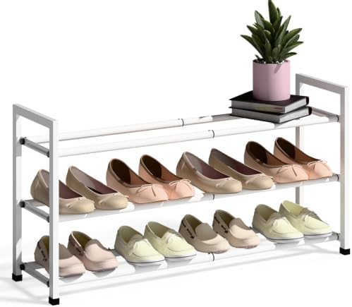 Bumusty 3 Tier Expandable Shoe Rack for Closet, White by BUMUSTY