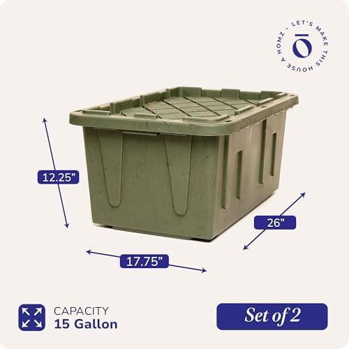 HOMZ Durabilt Plastic Storage Bins with Lids, 15 Gal, Green Camo, 2 Pack - Image 5