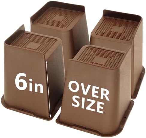 4 Pack Dark Brown Bed Risers 6 inch Heavy Duty, Furniture Risers by HANIHUA