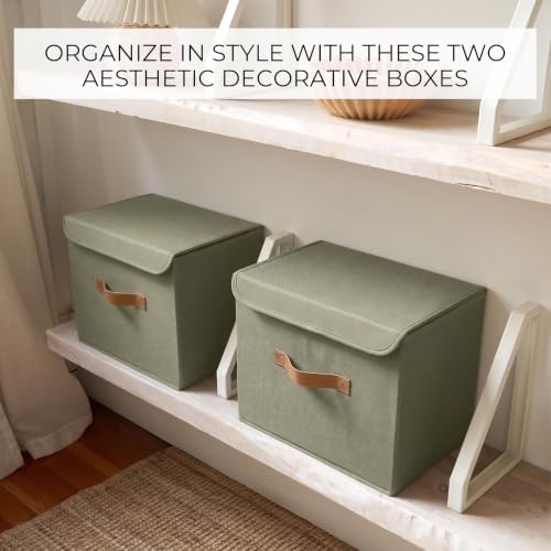 Decorative Linen Storage Boxes with Lids - Spacious Set of 2 Organizer Bins - Image 5