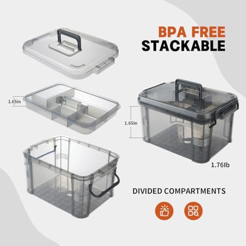 2-Tier Medicine Organizer - Plastic Portable Storage Box with Handle Grey - Image 2