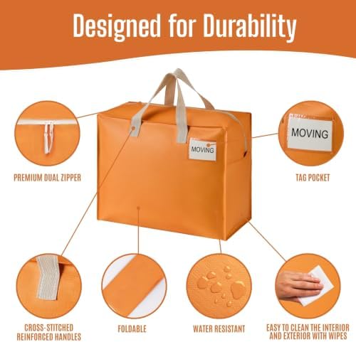 VENO Heavy Duty Moving Bags, Storage Bags, 13 Gallon, Autumn Orange, 4 Pack - Image 6