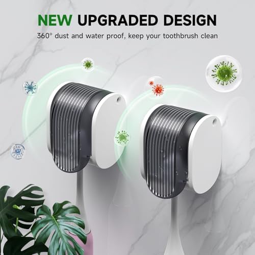 4 Pcs Toothbrush Holders Wall Mounted, Single Slot Design, Shower Self Adhesive Wall Mounted Toothbrush Holder with Cover, Waterproof and Dustproof, Suitable for Bathroom, Family, Travel (Grey) - Image 2