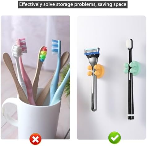 Razor Holder Shaver Hook Hanger Stand - 4Pcs Silicone Toothbrush Holders for Shower Wall Mounted Self Adhesive Cute Utility Bathroom Kitchen Organizer Storage Hook for Hanging Loofah Towel Tooth Brush - Image 5