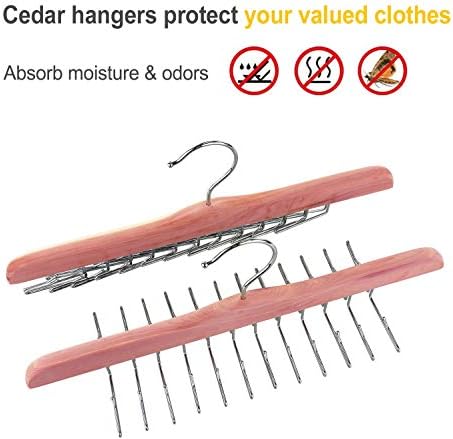 TOPIA HANGER American Red Cedar Wooden Tie Racks for Closet, 24 Tie Hangers Organizer, High-Grade Space Saving Necktie Holder for Storage and Display Bra, Tank Top, Camisole (1-Pack) CT14T - Image 4