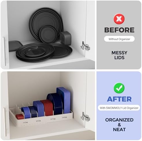 SWOMMOLY Expandable Food Container Lid Organizer for Kitchen Cabinet - Image 4