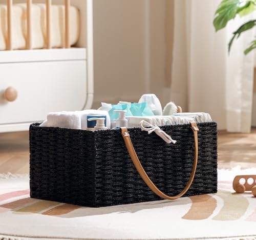 HBlife Large Baby Diaper Caddy Organizer, Paper Rope Storage Baskets Nursery Bin with Removable Divider, Portable Car Organizer for Diapers, Baby Shower Gifts, Newborn Essentials Must Haves - Image 5