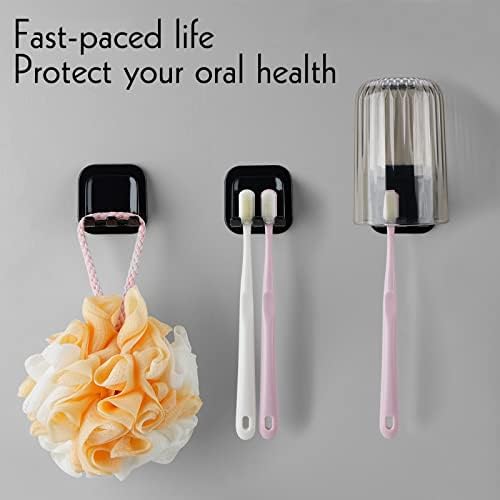 2 PCS Self-Adhesive Toothbrush Holders Wall Mounted, Water Proof Toothbrush Hook, 2 in 1 with Toothbrush Hanger and Gargle Cup Holder for Bathroom Shower (Black) - Image 4