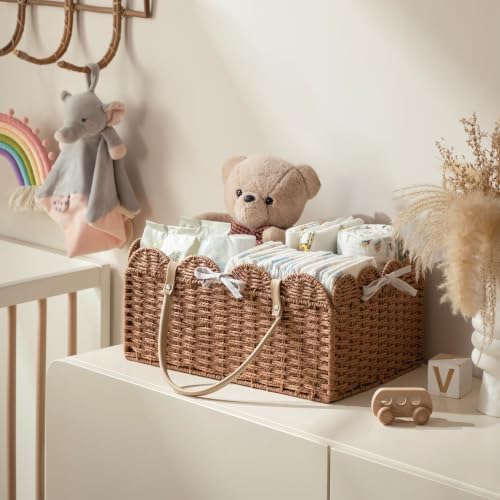 HBlife Baby Diaper Caddy, Paper Rope Storage Baskets Nursery Bin with Removable Divider, Portable Car Organizer for Diapers, Baby Shower Gifts, Newborn Essentials Must Haves - Image 3