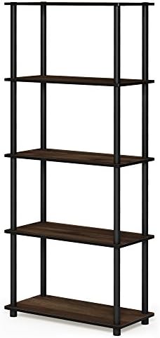 Furinno TURN-N-TUBE Storage Shelves, 5-Tier Book Shelf, Corner Shelf, Toolless Open Shelves, for Organization and Storage, Living Room, Garage, Home Office, Columbia Walnut - Image 6