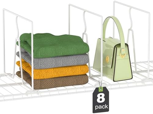 SortNStore Wire Shelf Dividers for Closet: Tall 10.6in x Deep 12in, 8 Pack by SortNStore