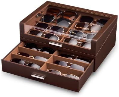 ProCase 16 Slots Sunglasses Box Organizer with L-Shaped Clear Lid -Espresso by ProCase