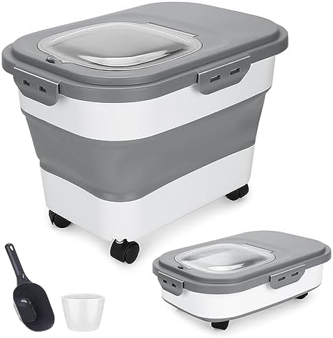 Dog Food Storage Container 17 lb, Airtight Pet Food Storage Containers with Wheels & Removable Sealed Lid, Collapsible Cat Food Containers Dry Food with Scoop and Measuring Cups by YECERCAN