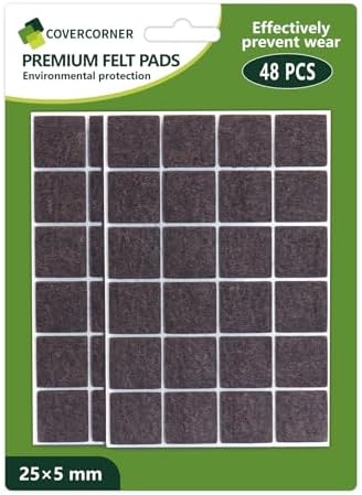 Felt Furniture Pads for Hardwood Floors 48 PCS 1" Square, Brown by COVERCORNER