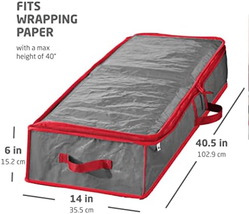ZOBER Gift Wrapping Paper Organizer Storage - 40" Gift Wrap Storage Containers With Interior Pockets For Bows, Tags & Ribbons - Wrapping Paper Holder, Waterproof, Fits 24 Standard Rolls (Gray) - Image 6