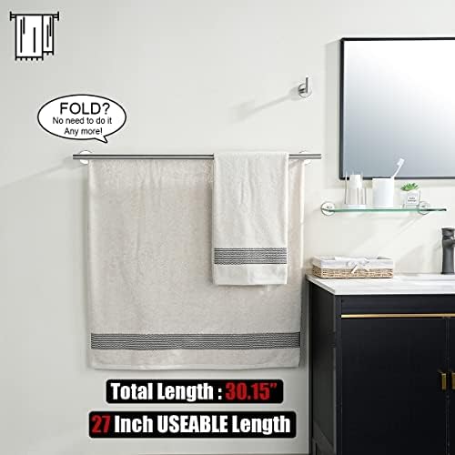 JQK Double Bath Towel Bar, 30 Inch 304 Stainless Steel Thicken 0.8mm Towel Rack for Bathroom, Towel Holder Brushed Finished Wall Mount, Useable Length 27 Inch, TB100L27-BN - Image 3
