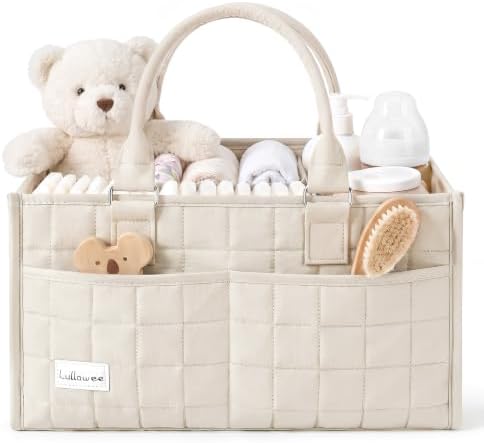 Baby Diaper Caddy Organizer, Portable Nursery Storage Basket with Handle by Lullawee