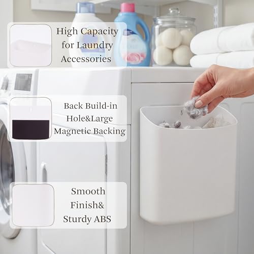 MONJITA Lint Bin for Laundry Room, Magnetic Lint Trash Can for Dryer, Modern Lint Holder, Lint Box for Laundry Room Organization, Wall Mounted Trash Can for Laundry Decor (White) - Image 4