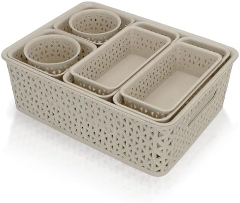 BROOKSTONE, 10-Piece Multi-Purpose Organizing Set – Nesting Baskets for Drawers & Vanity, Customizable Storage, Eco-Friendly, Versatile for Home, Office, Bathroom, and Kitchen by Unknown