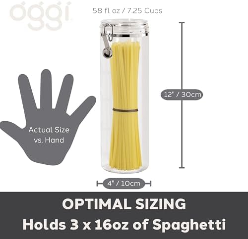 Oggi Tall Clear Plastic Canister with Clamp Lid, 58 oz - Large Airtight Food Storage Container, Ideal for Kitchen & Pantry Storage of Bulk, Dry Foods, Pasta & Spaghetti - Image 5