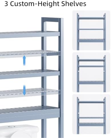 SMIBUY Bathroom Storage Shelf, Bamboo Over-The-Toilet Organizer Rack, Freestanding Toilet Space Saver with 3-Tier Adjustable Shelves (Grey) - Image 6