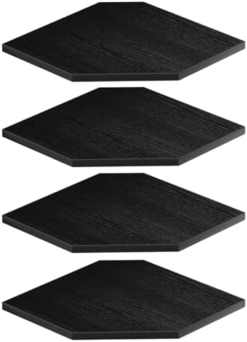 JJL Corner Shelves, 12 Inch Corner Shelf Wall Mounted with Wire Hole, 4 Tier 13.3 Inch Deep Wooden Corner Hanging Shelving for Wall Storage, for Speaker, Cable Box, Black by Unknown