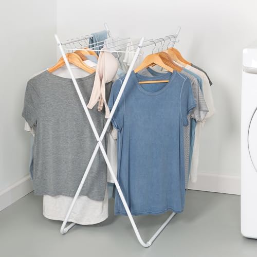 Honey-Can-Do Easy-Fold Collapsible Clothes Drying Rack, Sturdy Metal Laundry Rack Holds 40 lbs, Space-Saving Foldable Towel Rack for Indoor Outdoor Use, Non-Skid Feet, White - Image 2