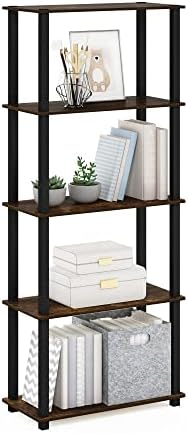 Furinno Turn-S-Tube 5-Tier Multipurpose Shelf Display Rack with Square Tubes, Amber Pine/Black by Furinno-FitsYourSpaceFitsYourBudget