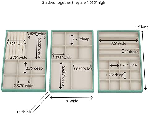 Household Essentials 3-Tier Jewelry Tray, Sturdy Chipboard With Polyester Linen Wrap, Polyester Felt Lining, Many Compartments for Easy Jewelry Access, Stackable, Stylish and Functional, Seafoam Green - Image 7