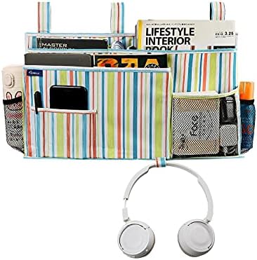 Surblue Bedside Caddy Hanging Bed Organizer Storage Bag Pocket for Bunk and Hospital Beds, College Dorm Rooms Baby Bed Rails, Camp 8 Pockets, (Large, Green Stripe) - Image 2
