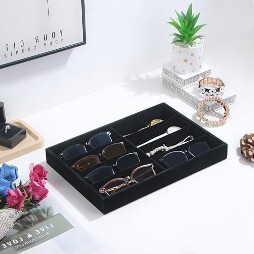 Coward Sunglass Organizer, Black Velvet Glasses Trays, Eyeglasses Watches Jewelry Display - Men Women (8 Grids) - Image 2