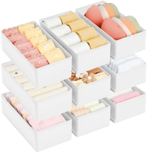 DIMJ Drawer Organizer Clothes - Underwear Organizer Small Sock Organizer Box Dresser Organizer,Drawer Dividers for Baby Clothes,Bra,Socks, Belt, Tie, Set of 9,White by DiMJ
