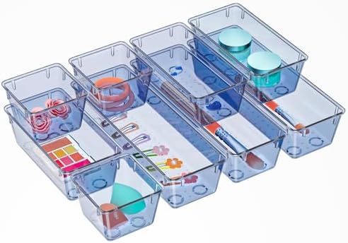 9 Pack Clear Drawer Organizer Set, Drawer Storage Trays, Storage Bins by WOWBOX