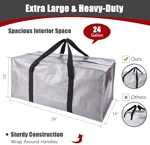 PANDA JOYS Extra Large Moving Bags with Zippers & Carrying Handles, Heavy-Duty Storage Tote for Space Saving Moving Storage, Fold Flat, Alternative to Box and Bin - 8 Pack, Silver - Image 2