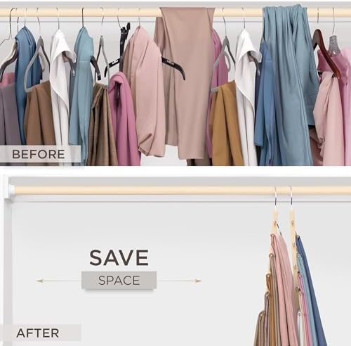 MORALVE Pants Hangers Space Saving - 2 Pack European Beechwood Scarf and Jean Hangers - Closet Organizer and Space Saver Pant Rack, Leggings Hanger, and Scarf Holder with 360° Swivel Hook - Image 3