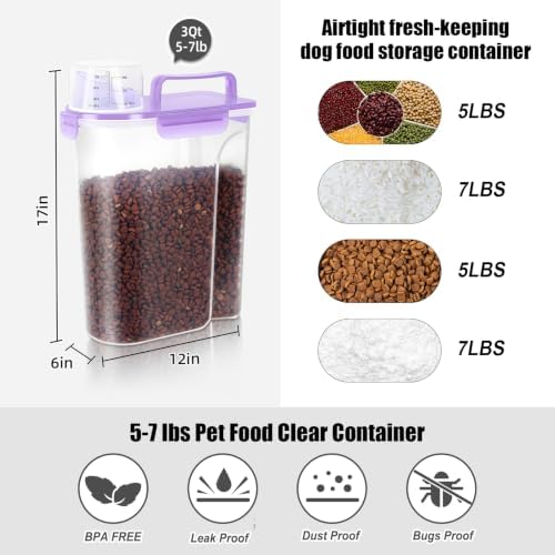 LEAWALK 5-7Lbs Airtight Dog Cat Pet Food Storage Container-Clear Purple - Image 5