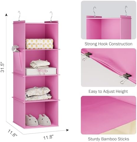 YOUDENOVA Hanging Closet Organizer and Storage, 4-Shelf, Light Pink - Image 3