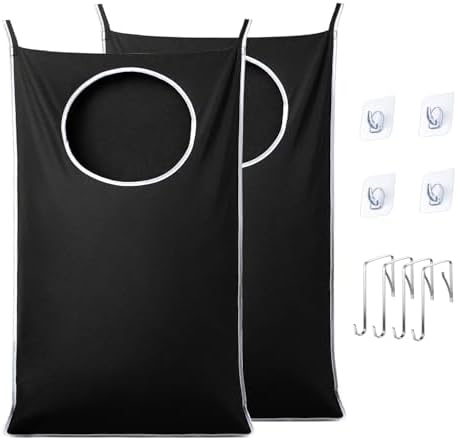 ANSTROUT 2 Pack XL Hanging Laundry Hamper, Extra Large Tear-Resistant Door Organizer with 2 Hook Types, Space-Saving Laundry Bag (36.5" x 22", Black) by ANSTROUT
