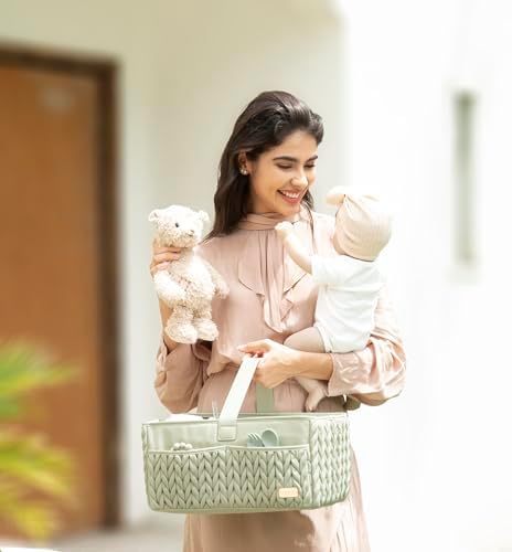 Luxurious Baby Diaper Caddy, Nursery Storage Basket for Newborn Essentials, Travel Baby Basket for Diapers Baby Wipes, Organizer Tote Bag Storage Bin, Baby Shower Gifts(Sage Green) - Image 6
