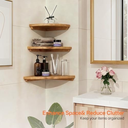 Gieanoo Floating Corner Shelves for Wall Set 2 7inch Solid Oak Rounded Corner Shelves Wall Mounted with Cable Hole Wood Corner Hanging Shelves for Living Room Bedroom Bathroom Kitchen - Image 4