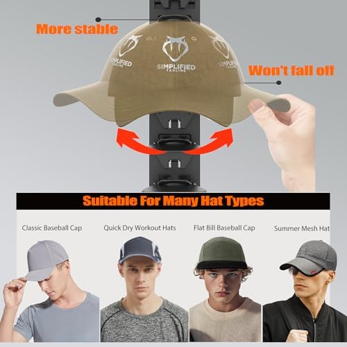 Hat Organizer for Baseball Caps 1 Pack, Adhesive Hat Rack for Wall Hold Up to 20 hats (Black-1 Pack) - Image 5