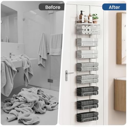 Aetyord Towel Racks for Bathroom Over The Door Towel Racks Towel Storage Organizer with Metal Shelf Basket for Bathroom Rv Camper (9-Tier White) - Image 5
