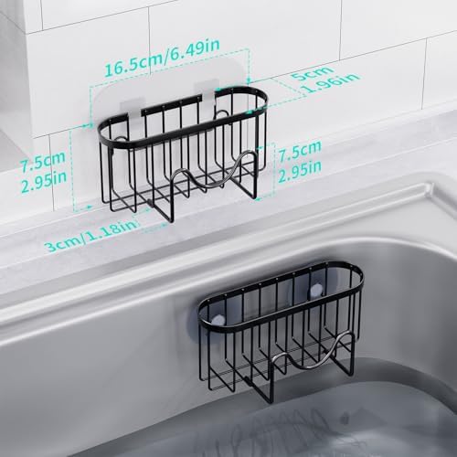 HapiRm Multifunctional Sponge Holder with Unique M-shaped, Two Installation Methods Kitchen Sink Organizer, Rustproof Stainless Steel Sink Caddy -Black（2-pack） - Image 7