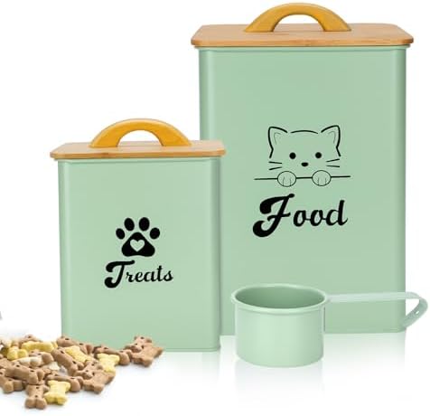 Cat Food Storage Container with Scoop, 2PCS Cat Food Storage Container with Lids Airtight, Cat Treat Jars for Kitchen Counter-7+3Lbs, Cat Cookie Jar for Storage,Saga Green by Dekosilave