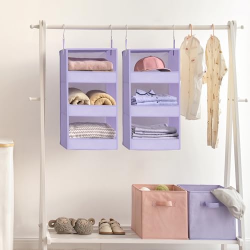 GRANNY SAYS 3-Shelf Hanging Closet Organizer, Foldable Storage, Purple - Image 2
