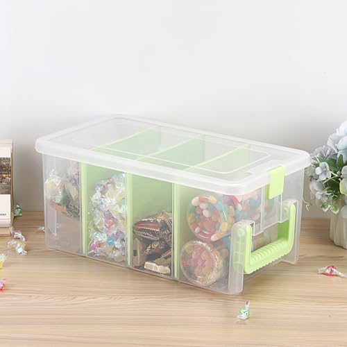 BTSKY Clear Plastic Dividing Storage Box with 4 Deep Compartment Sewing Box - Image 6
