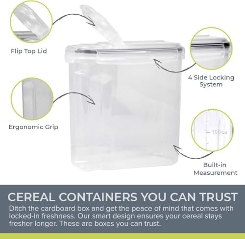 Simply Gourmet Airtight Cereal Containers with Lids – 4 Piece Tall Kitchen Pantry Organization Set, BPA-Free Clear Plastic, Pour Spout Lids for Breakfast Cereal, Rice, Flour, Sugar, Snacks - Image 2